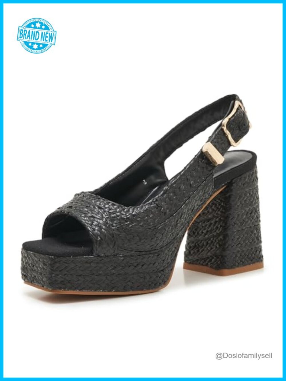 Raffia Platform Heeled Sandals Open Toe Slingback Block Heel